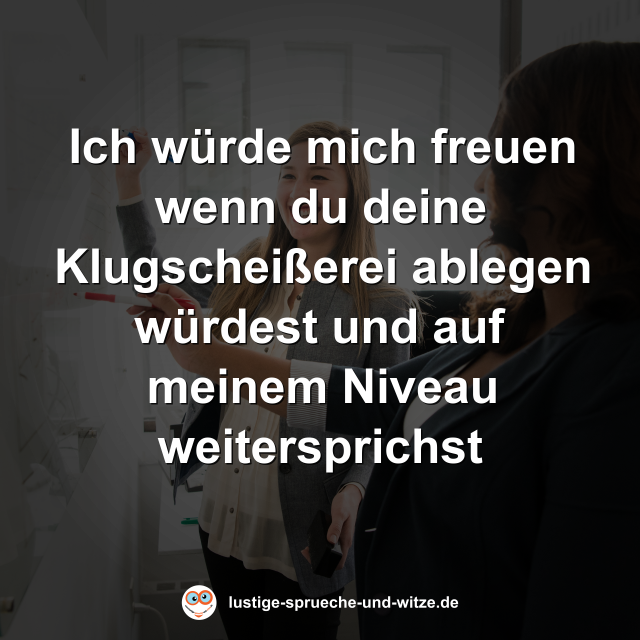 Ich w&uuml;rde mich freuen wenn du deine Klugschei&szlig;erei ablegen w&uuml;rdest und auf meinem Niveau weitersprichst