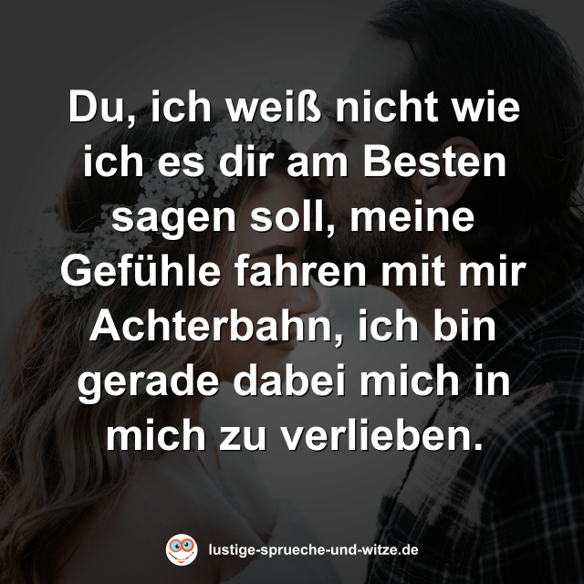 Du, ich wei&szlig; nicht wie ich es dir am Besten sagen soll, meine Gef&uuml;hle fahren mit mir Achterbahn, ich bin gerade dabei mich in mich zu verlieben.