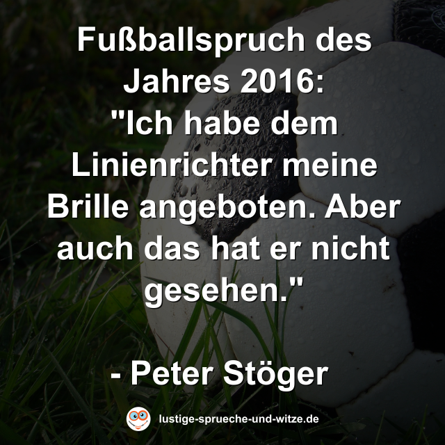 Fu&szlig;ballspruch des Jahres 2016: "Ich habe dem Linienrichter meine Brille angeboten. Aber auch das hat er nicht gesehen."  - Peter St&ouml;ger